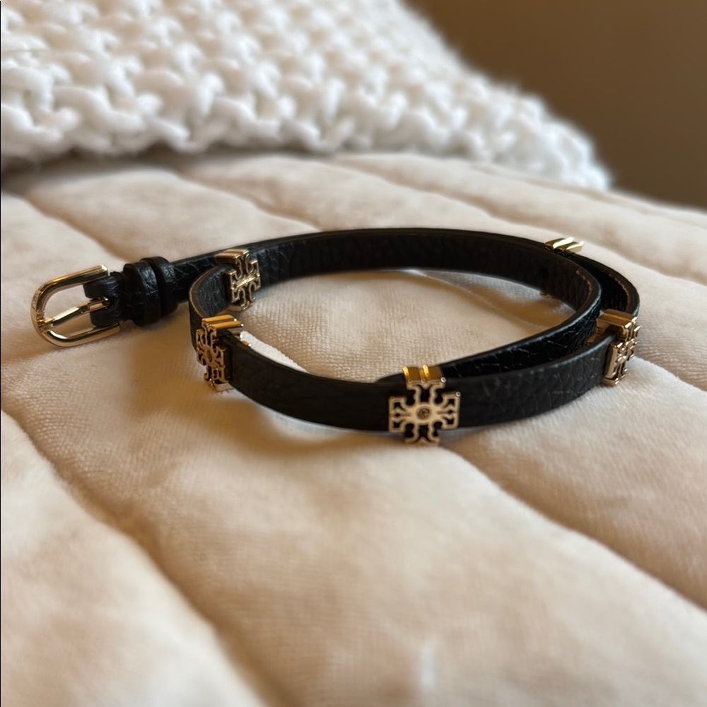 Tory Burch Black Bracelet with Gold Embellishments
